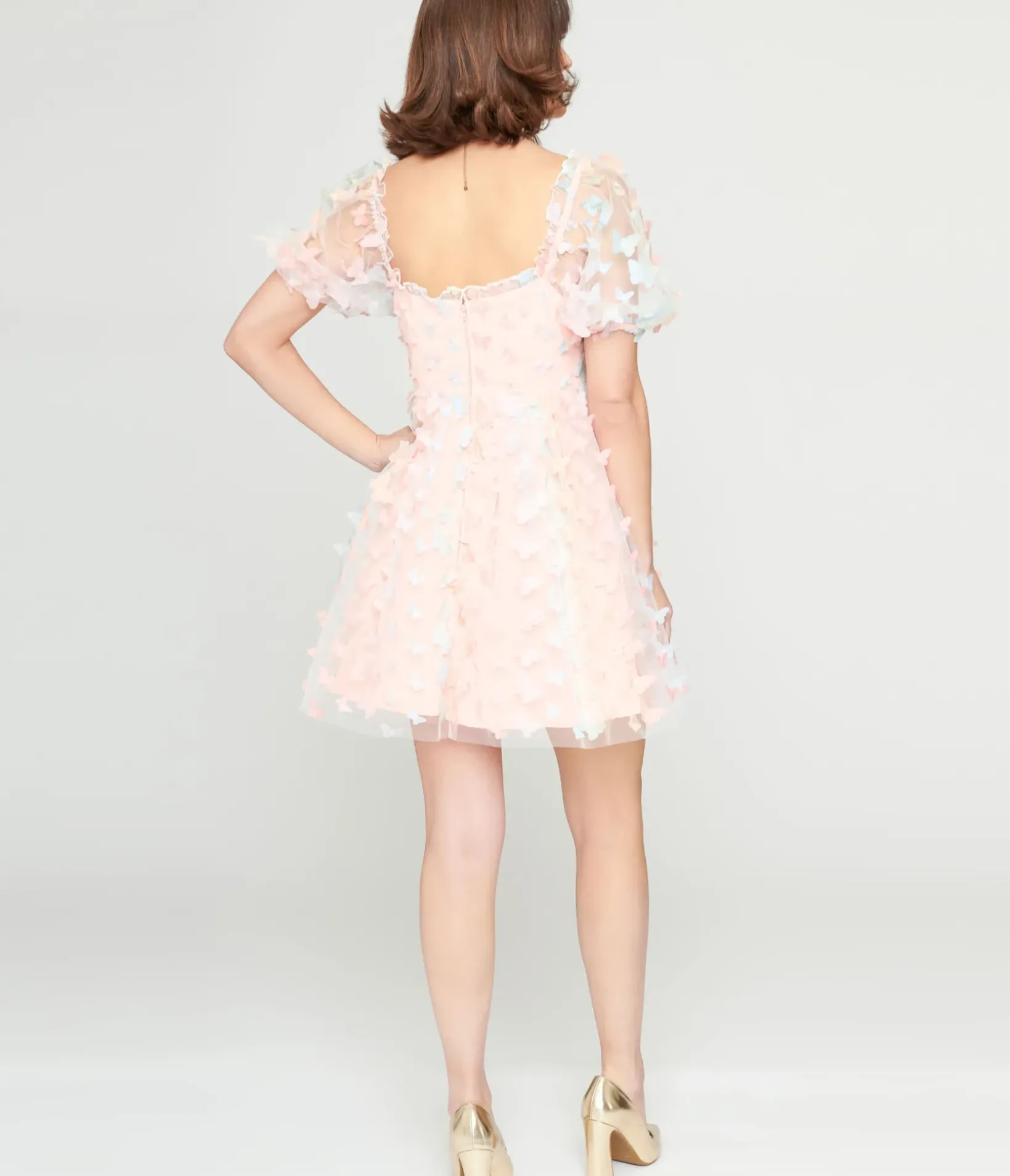 Unique Vintage Babydoll|Babydoll>1950s Pastel Rainbow Butterfly Babydoll Dress