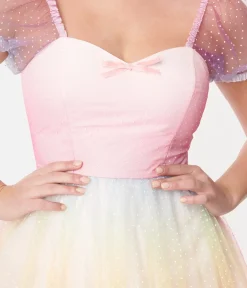 Unique Vintage Fit & Flare|Everyday Dresses>1950s Pastel Rainbow Ombre Clip Dot Tulle Sweetheart Fit & Flare Dress