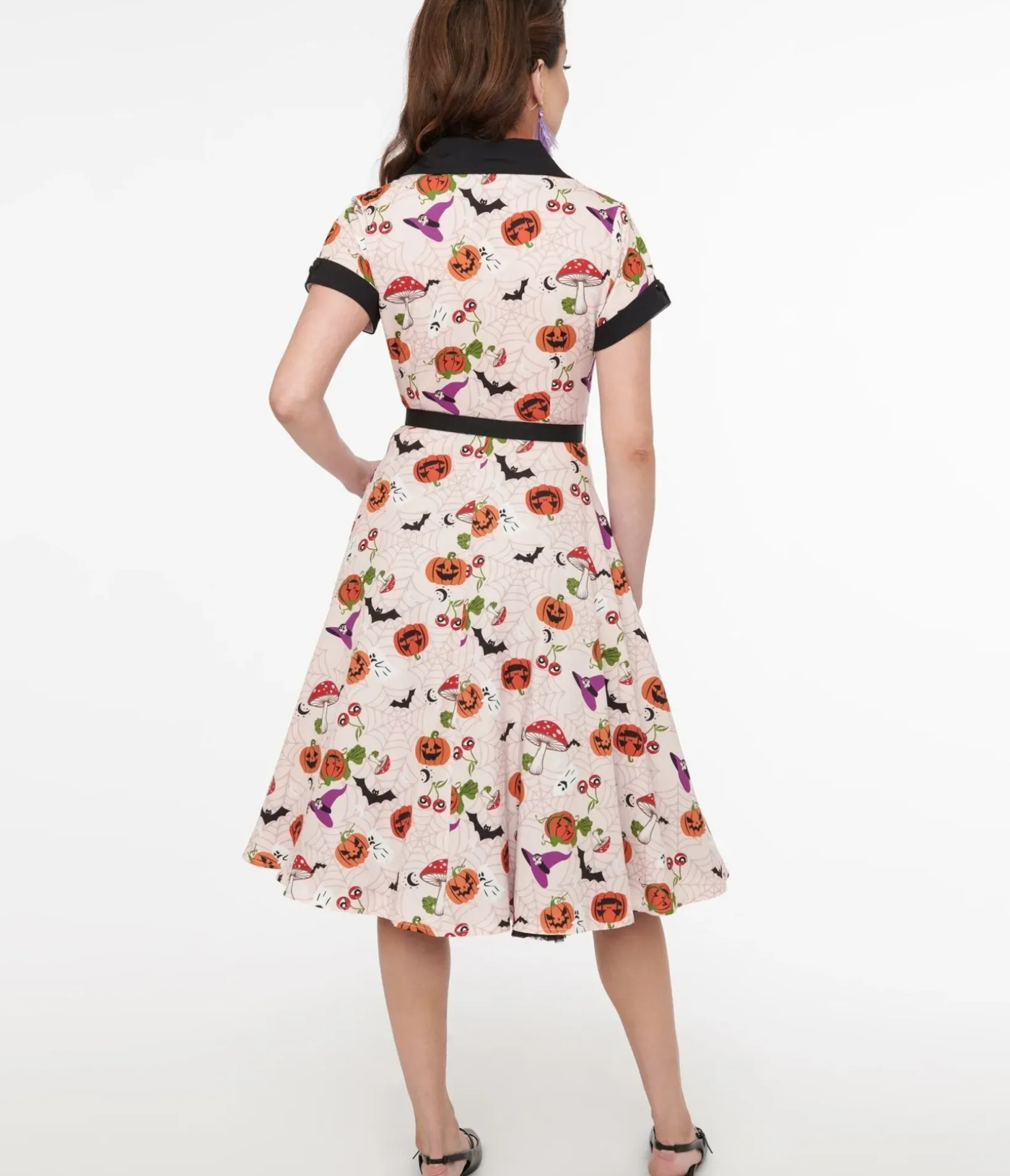 Unique Vintage Swing|Pocket Dresses>1950s Pink Halloween Print Alexis Swing Dress