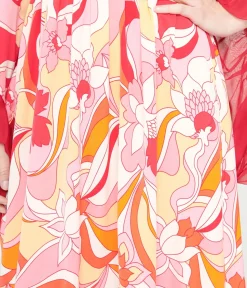 Unique Vintage Maxi|Everyday Dresses>1970s Pink & Red Psychedelic Floral Maxi Dress