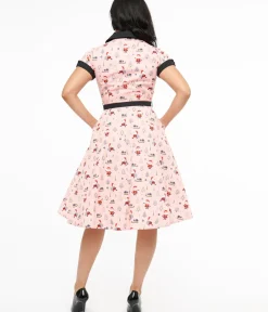 Unique Vintage Swing|Pocket Dresses>1950s Pink Santa Print Alexis Swing Dress