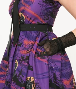 Unique Vintage Swing|Pocket Dresses>1950s Purple Halloween Print Edith Swing Dress