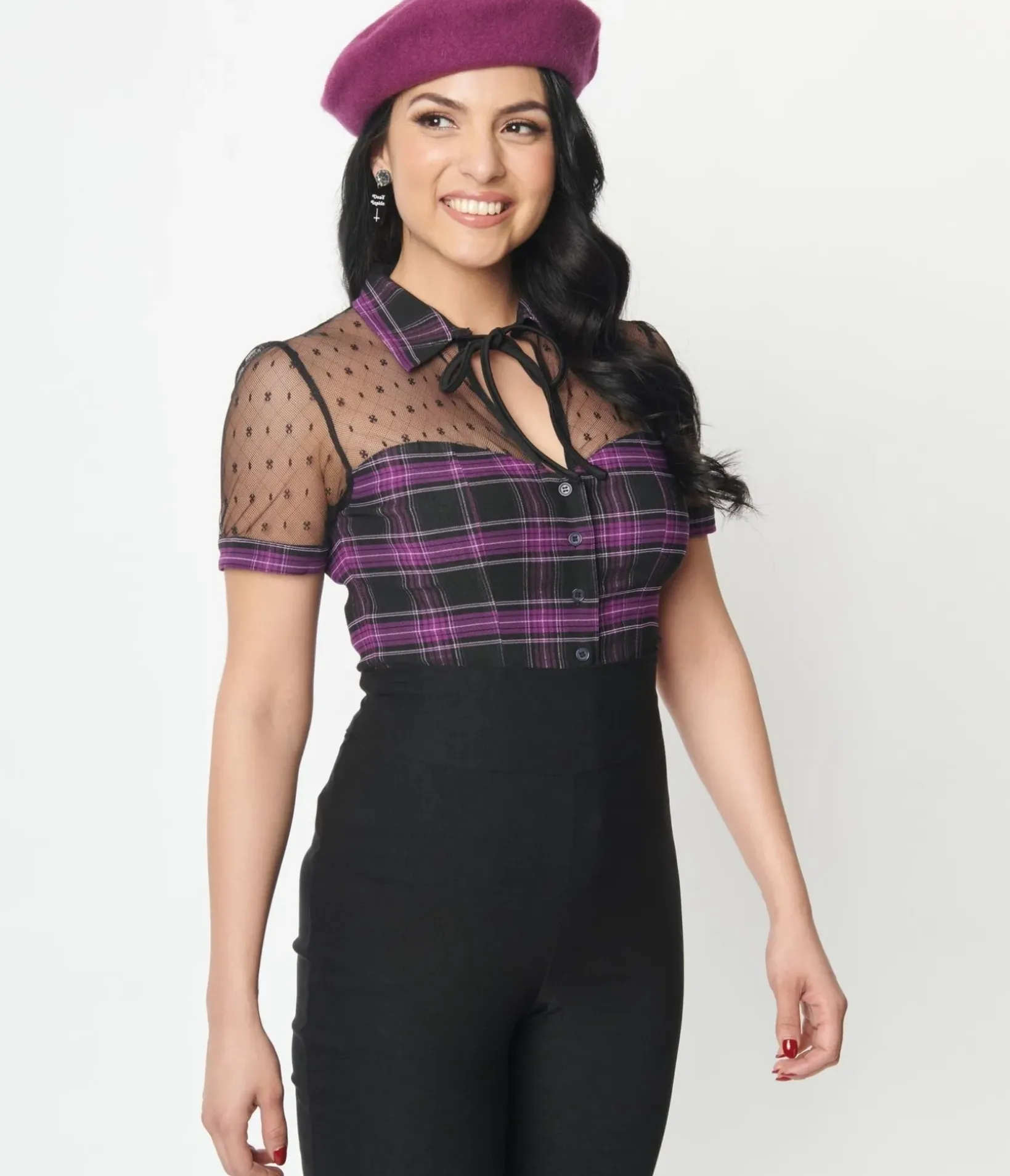 Unique Vintage Halloween>1940s Purple Plaid Addison Blouse