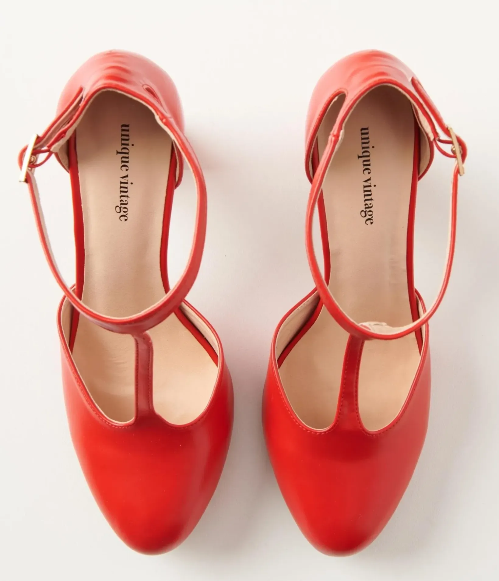 Unique Vintage Special Occasion|Heels>1920s Red Leatherette T-Strap Astaire Pumps