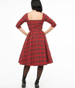 Unique Vintage Swing|Everyday Dresses>1950s Red Plaid Lamar Swing Dress
