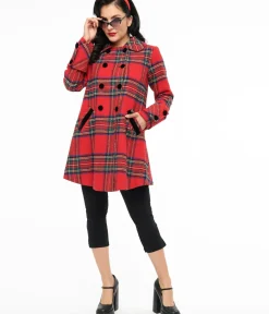 Unique Vintage Coats & Jackets|All Things Red>1960s Red Plaid Peacoat