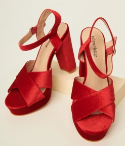 Unique Vintage Special Occasion|Heels>1970s Red Velvet Platforms