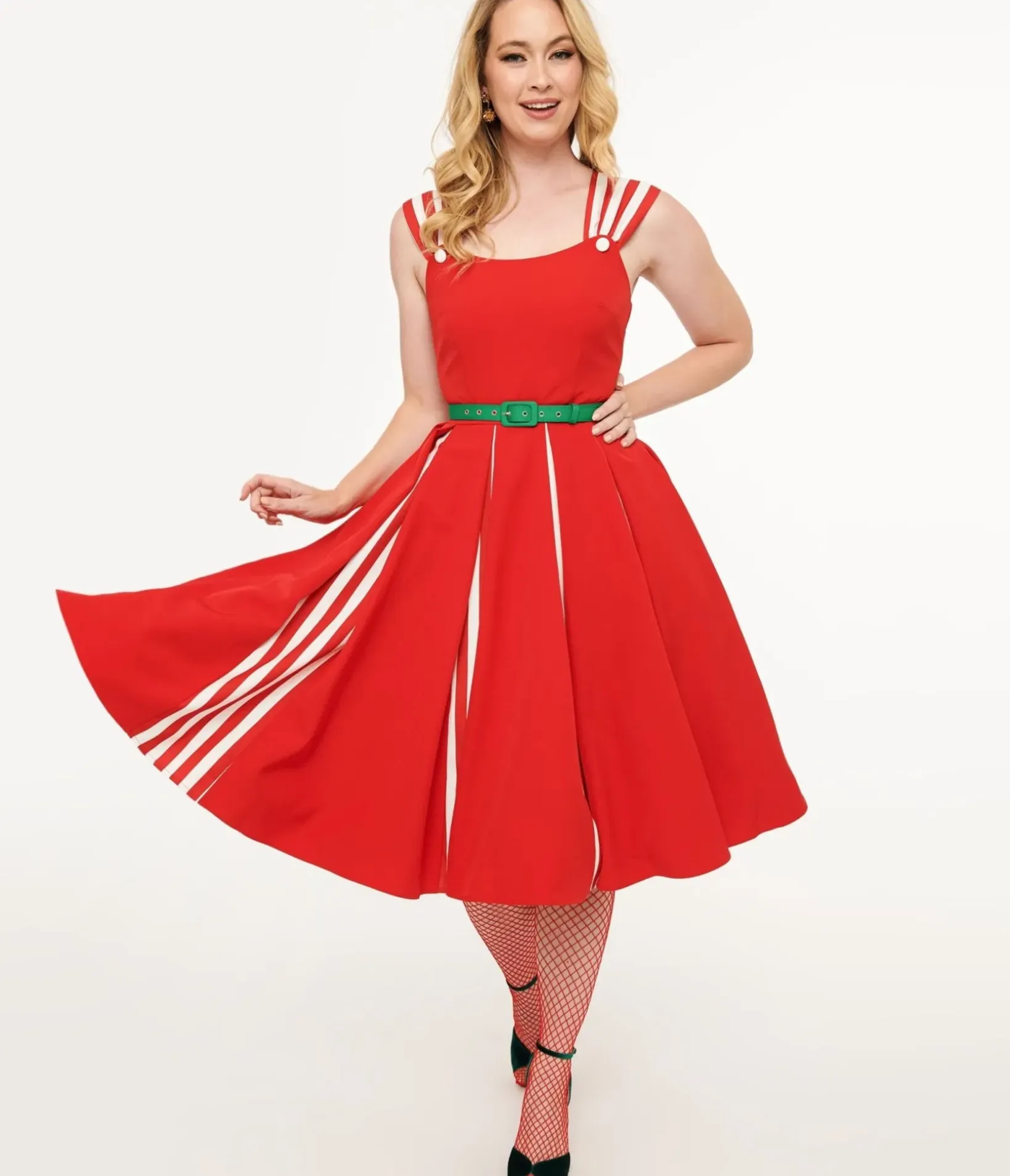 Unique Vintage Swing|Everyday Dresses>1950s Red & White Stripe Swing Dress