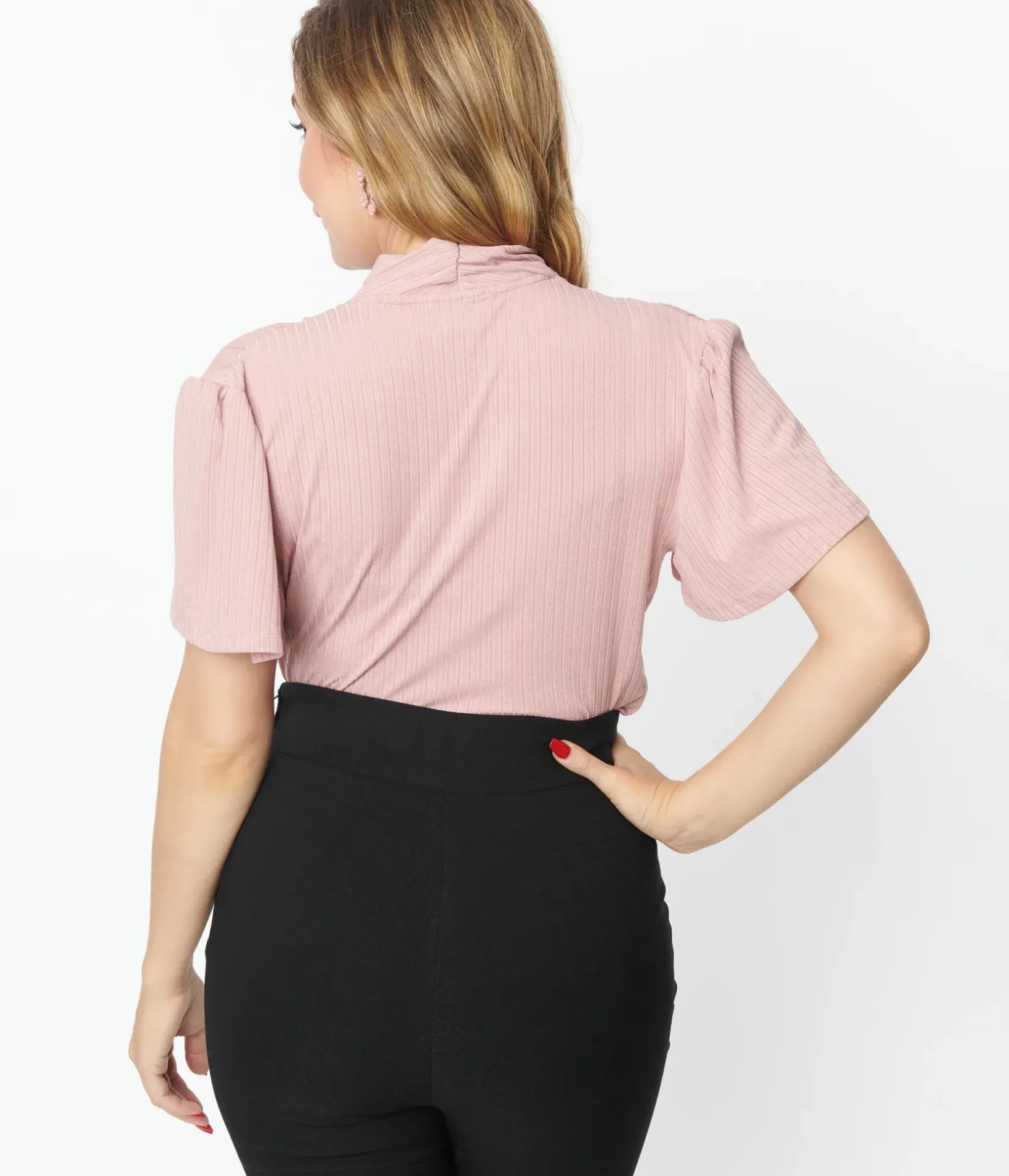 Unique Vintage Work Wear|All Things Pink>1970s Rose Pink Pointelle Flutter Sleeve Bodysuit