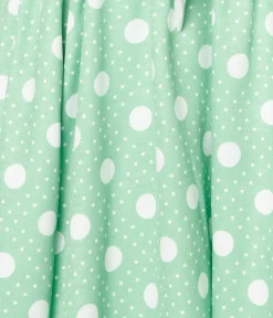 Unique Vintage Swing|Pocket Dresses>1940s Sage & White Polka Dot Flutter Swing Dress