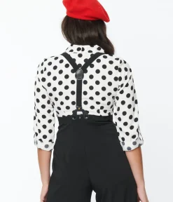 Unique Vintage Work Wear>1940s Sheer White & Black Dot Olivia Blouse