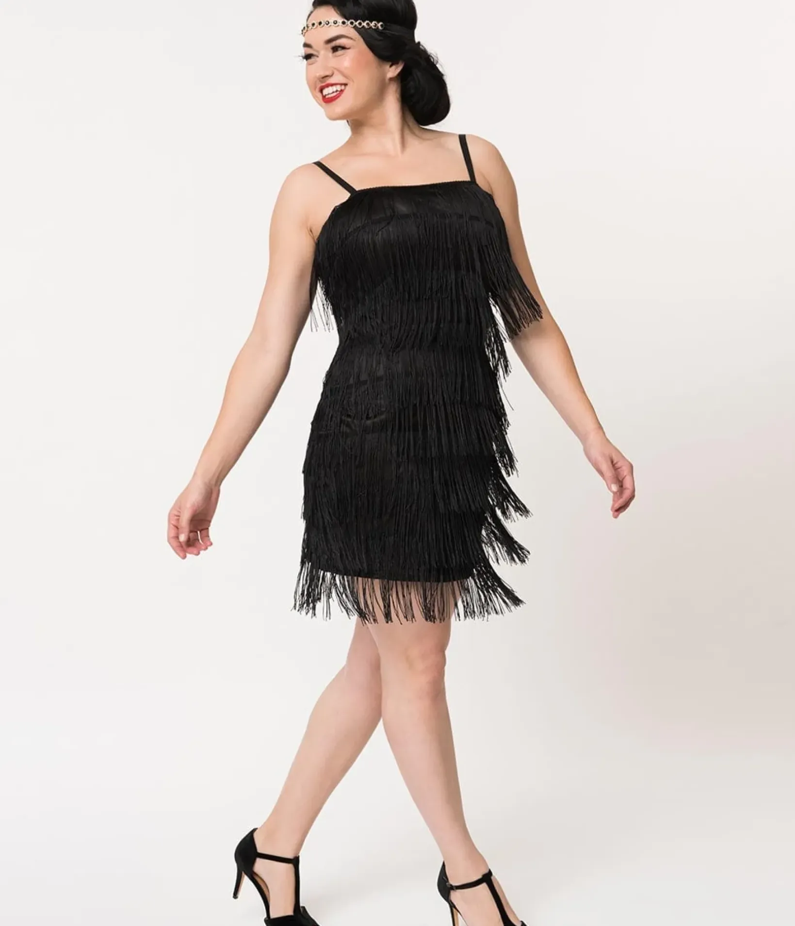 Unique Vintage Everyday Dresses|Special Occasion>1920s Style Black Speakeasy Tiered Fringe Flapper Dress