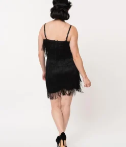 Unique Vintage Everyday Dresses|Special Occasion>1920s Style Black Speakeasy Tiered Fringe Flapper Dress