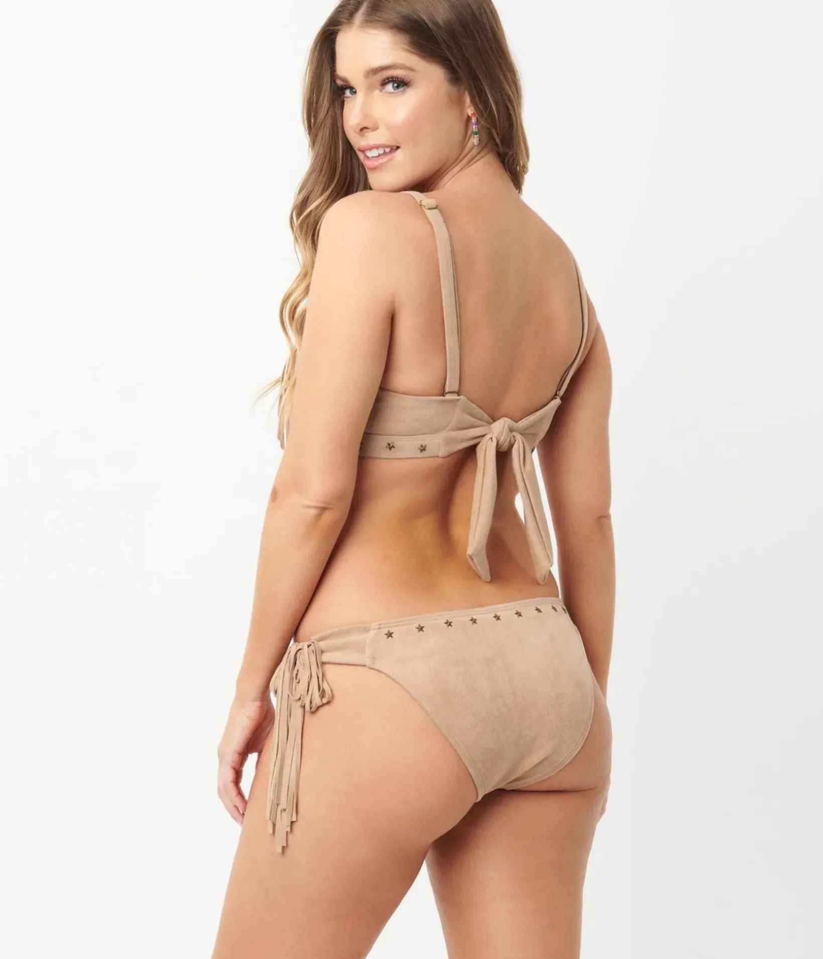 Unique Vintage Swim Bottoms|Two Piece Swim>1970s Tan Suede Fringe Sweet & Sash-y Swim Bottom