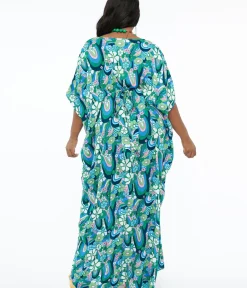 Unique Vintage Maxi|Caftans>1970s Teal Psychedelic Floral Burton Caftan Dress