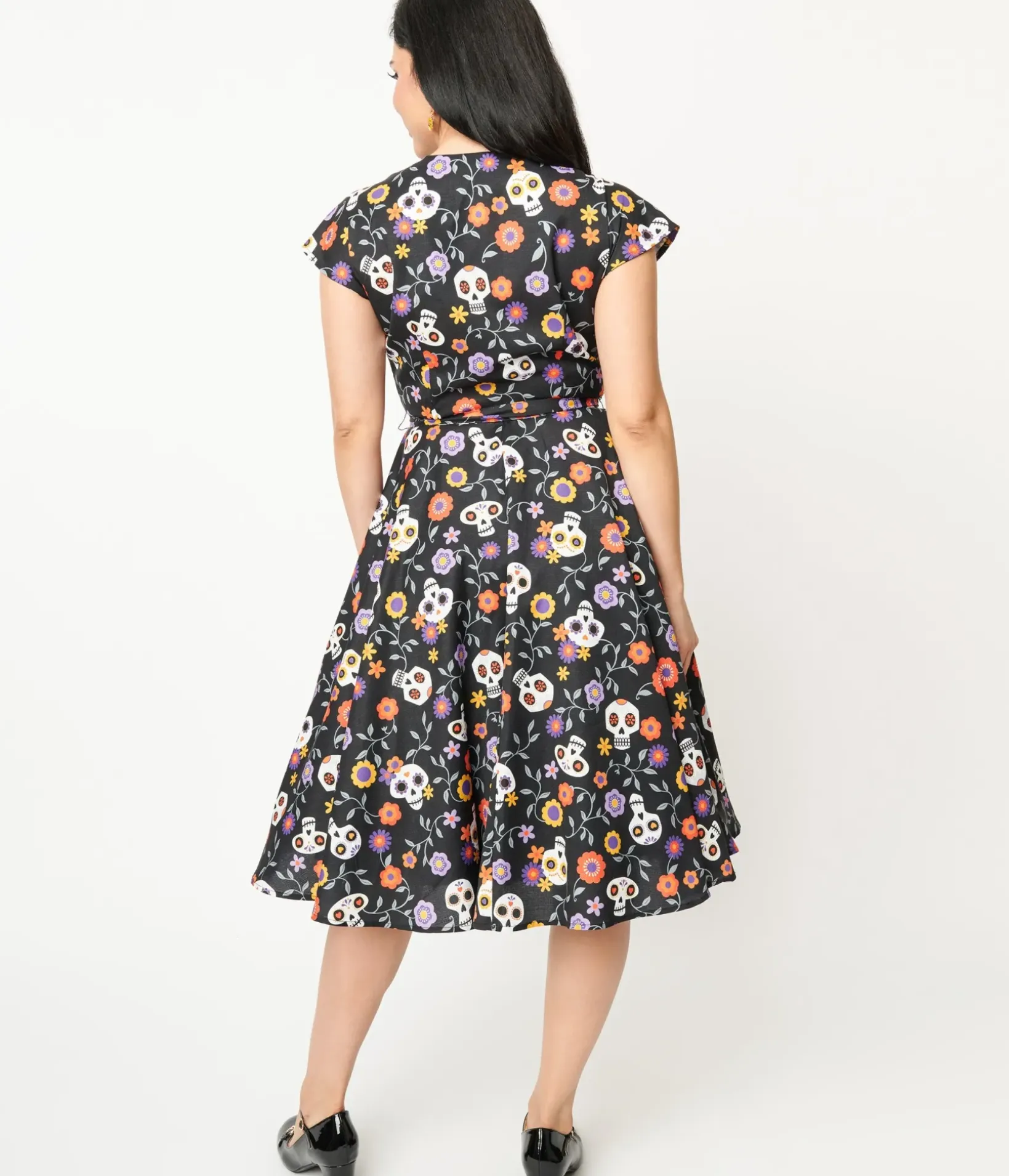 Unique Vintage Pocket Dresses|Halloween>Sugar Skulls Hedda Swing Dress