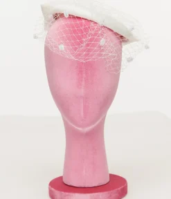 Unique Vintage Special Occasion|Wedding Accessories>1950s White Bow Pillbox Fascinator Hat