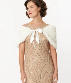 Unique Vintage Special Occasion|Prom Accessories>1920s White Faux Fur Ribbon Shawl