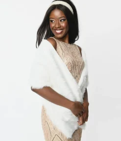 Unique Vintage Special Occasion|Flapper Accessories>1920s White Faux Fur Stole Wrap