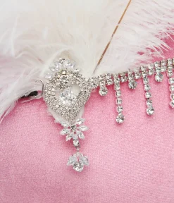 Unique Vintage Special Occasion|Flapper Accessories>1920s White Feather & Silver Rhinestone Headband