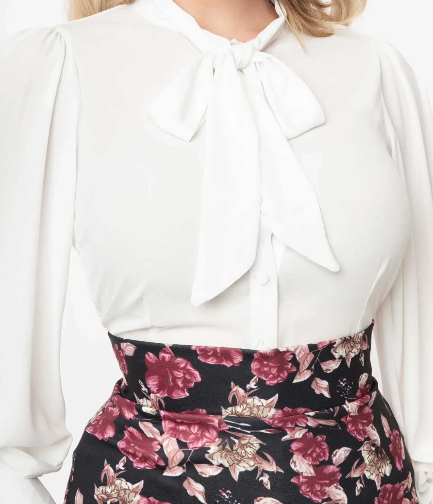 Unique Vintage Blouses|Work Wear>1940s White Neck Tie Gwen Blouse