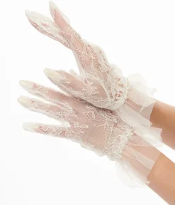 Unique Vintage Special Occasion|Prom Accessories>1950s White Tulle Lace Gloves