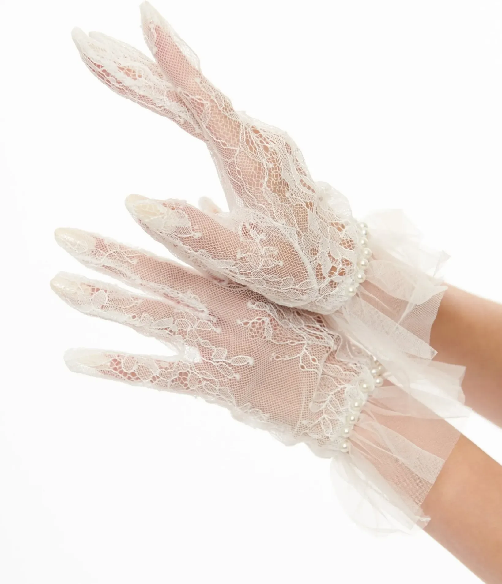 Unique Vintage Special Occasion|Prom Accessories>1950s White Tulle Lace Gloves