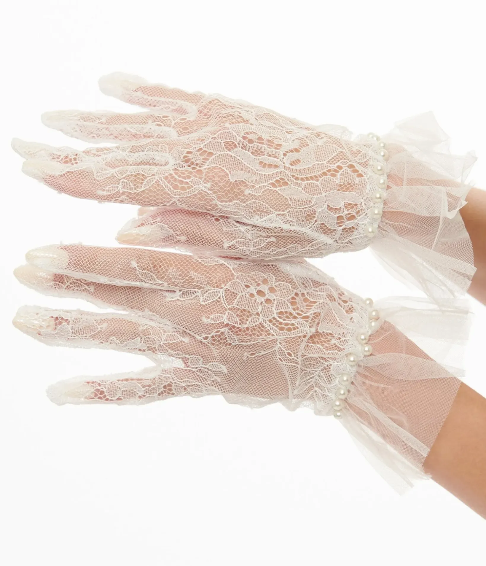 Unique Vintage Special Occasion|Prom Accessories>1950s White Tulle Lace Gloves
