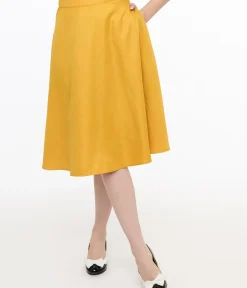 Unique Vintage Skirts>1950s Yellow High Waist Vivien Swing Skirt