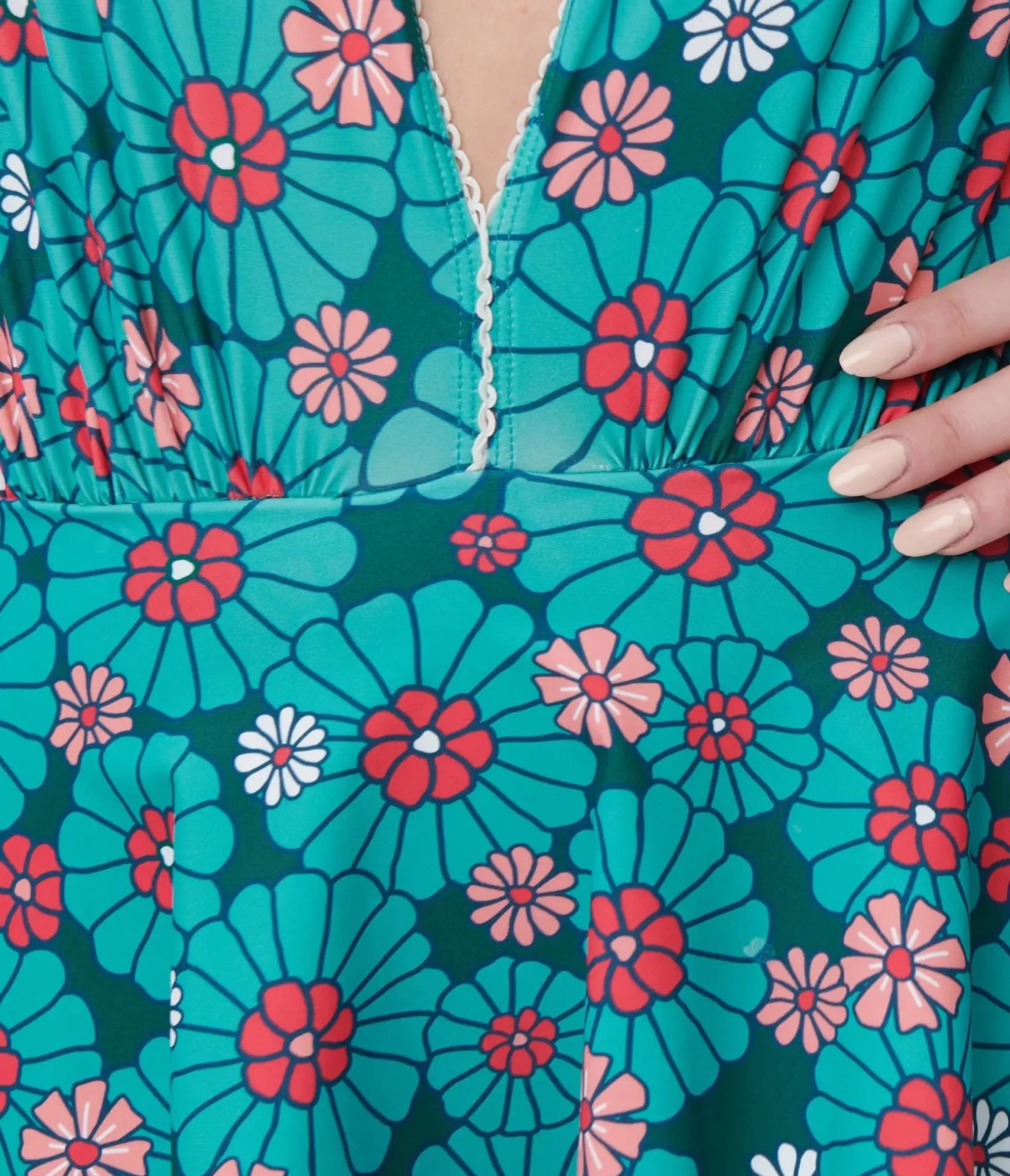 Unique Vintage One Piece Swim|Summer Vacation>Teal Flower Child Skirted Wendy Swimsuit