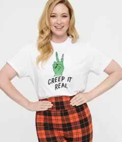 Unique Vintage Graphic Tees|Halloween>White Creep It Real Unisex Graphic Tee