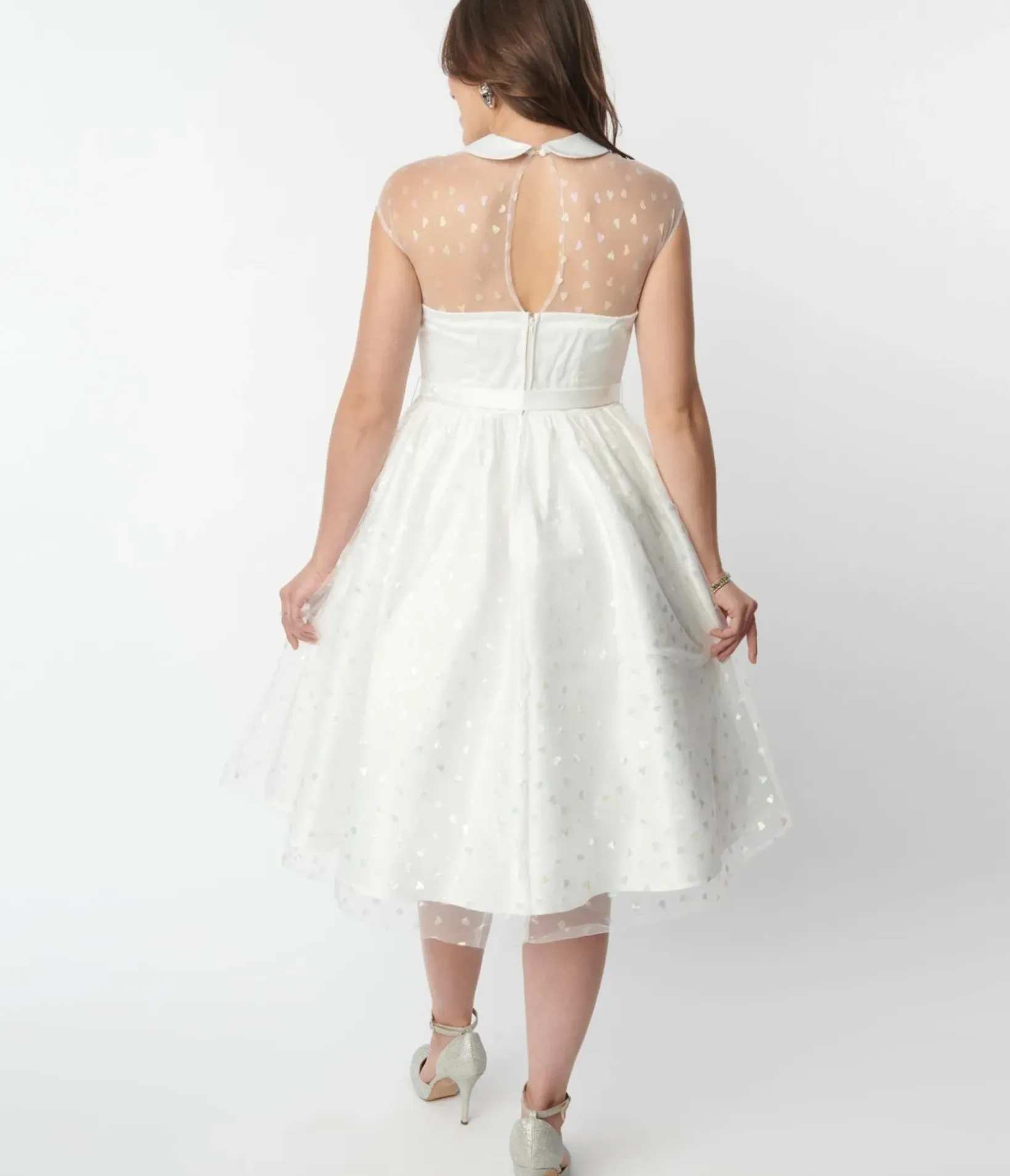 Unique Vintage Swing|Pocket Dresses>White & Iridescent Heart Bridal Swing Dress