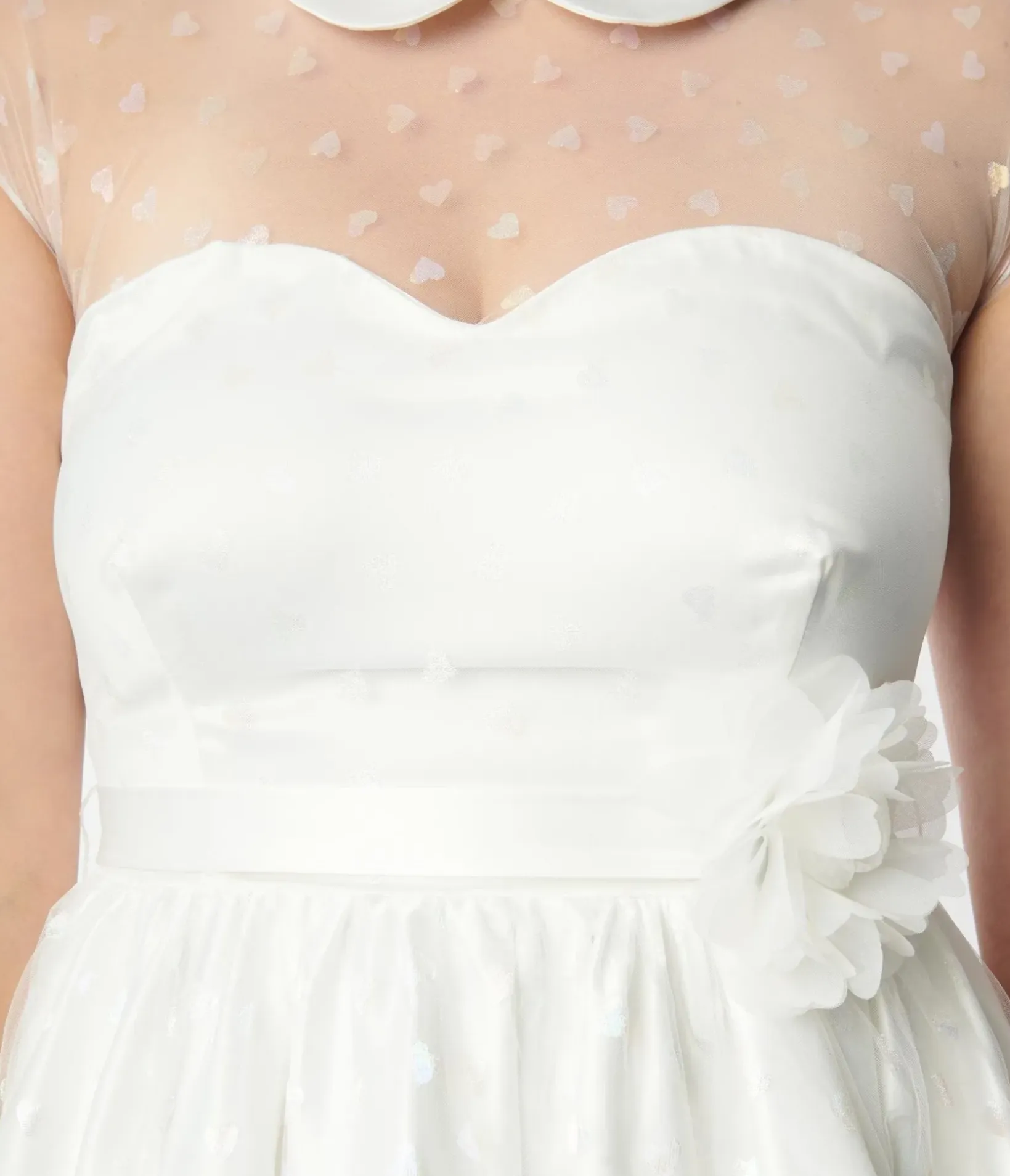 Unique Vintage Swing|Pocket Dresses>White & Iridescent Heart Bridal Swing Dress