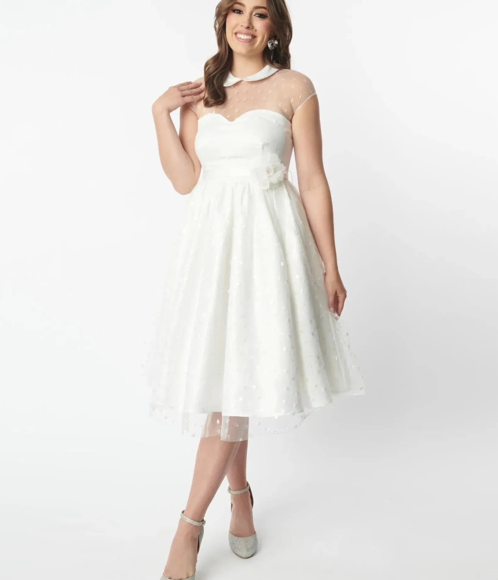 Unique Vintage Swing|Pocket Dresses>White & Iridescent Heart Bridal Swing Dress