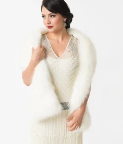 Unique Vintage Special Occasion|Prom Accessories>White Ivory Faux Fur Stole