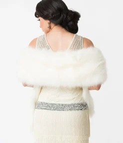 Unique Vintage Special Occasion|Prom Accessories>White Ivory Faux Fur Stole