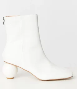 Unique Vintage Special Occasion|Boots>White Leatherette Ball Heel Booties