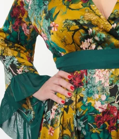Unique Vintage Maxi|Midi & Maxi>Yellow & Teal Floral Print Maxi Dress