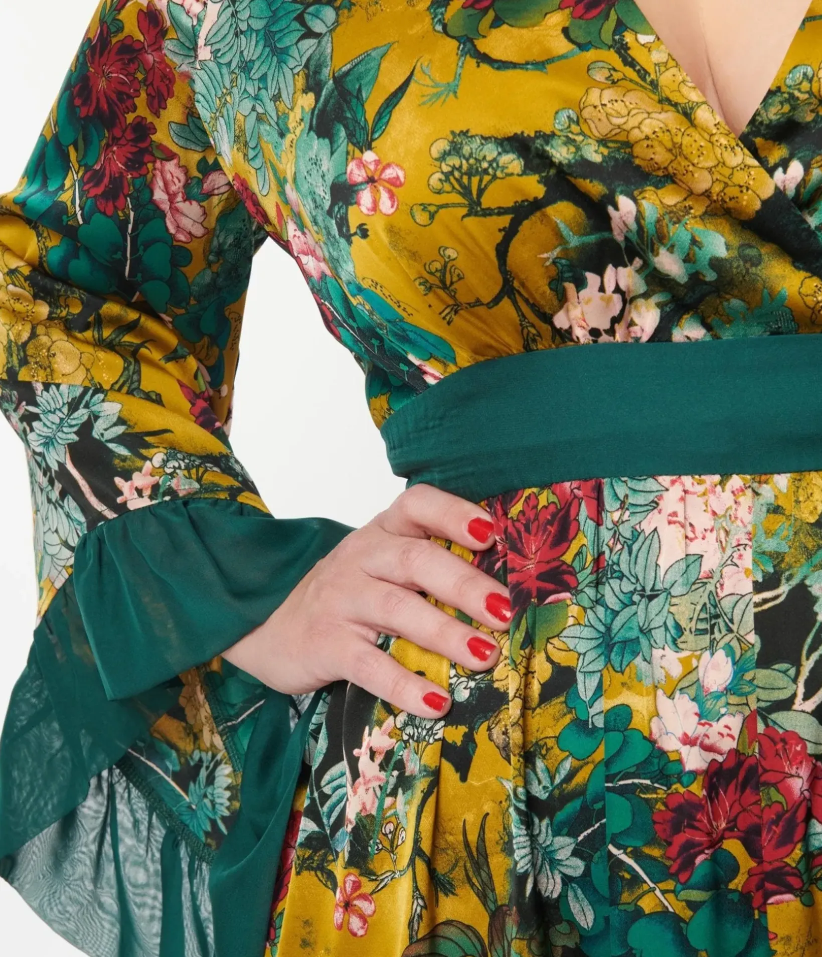Unique Vintage Maxi|Midi & Maxi>Yellow & Teal Floral Print Maxi Dress