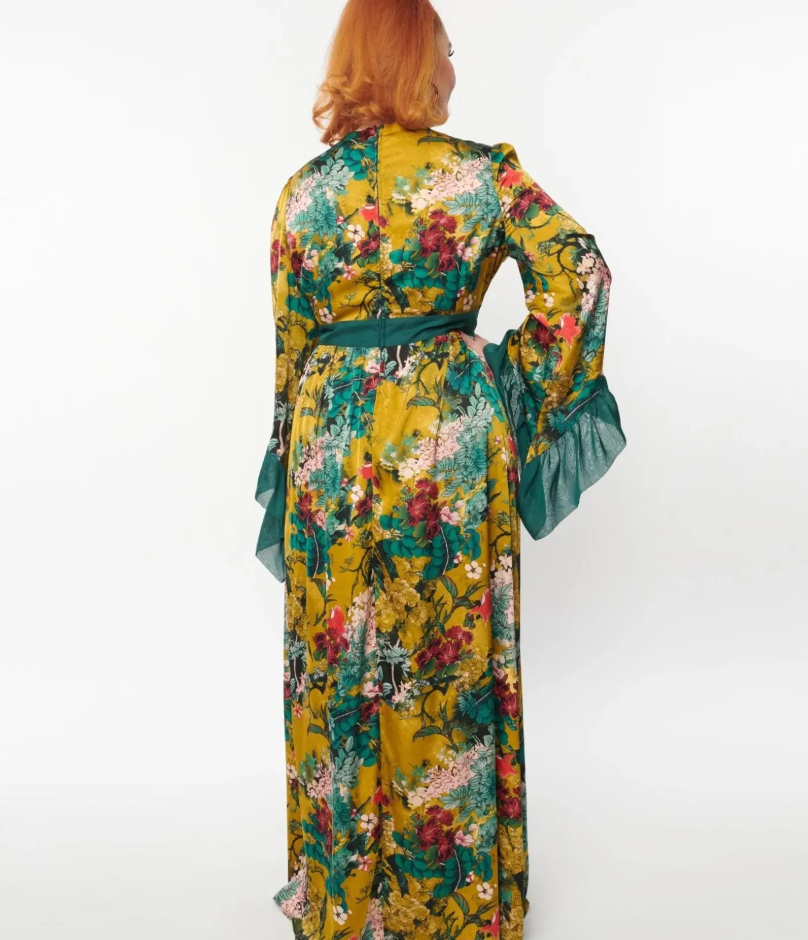 Unique Vintage Maxi|Midi & Maxi>Yellow & Teal Floral Print Maxi Dress