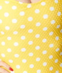 Unique Vintage One Piece Swim>Yellow & White Polka Dot Barbara One Piece Swimsuit