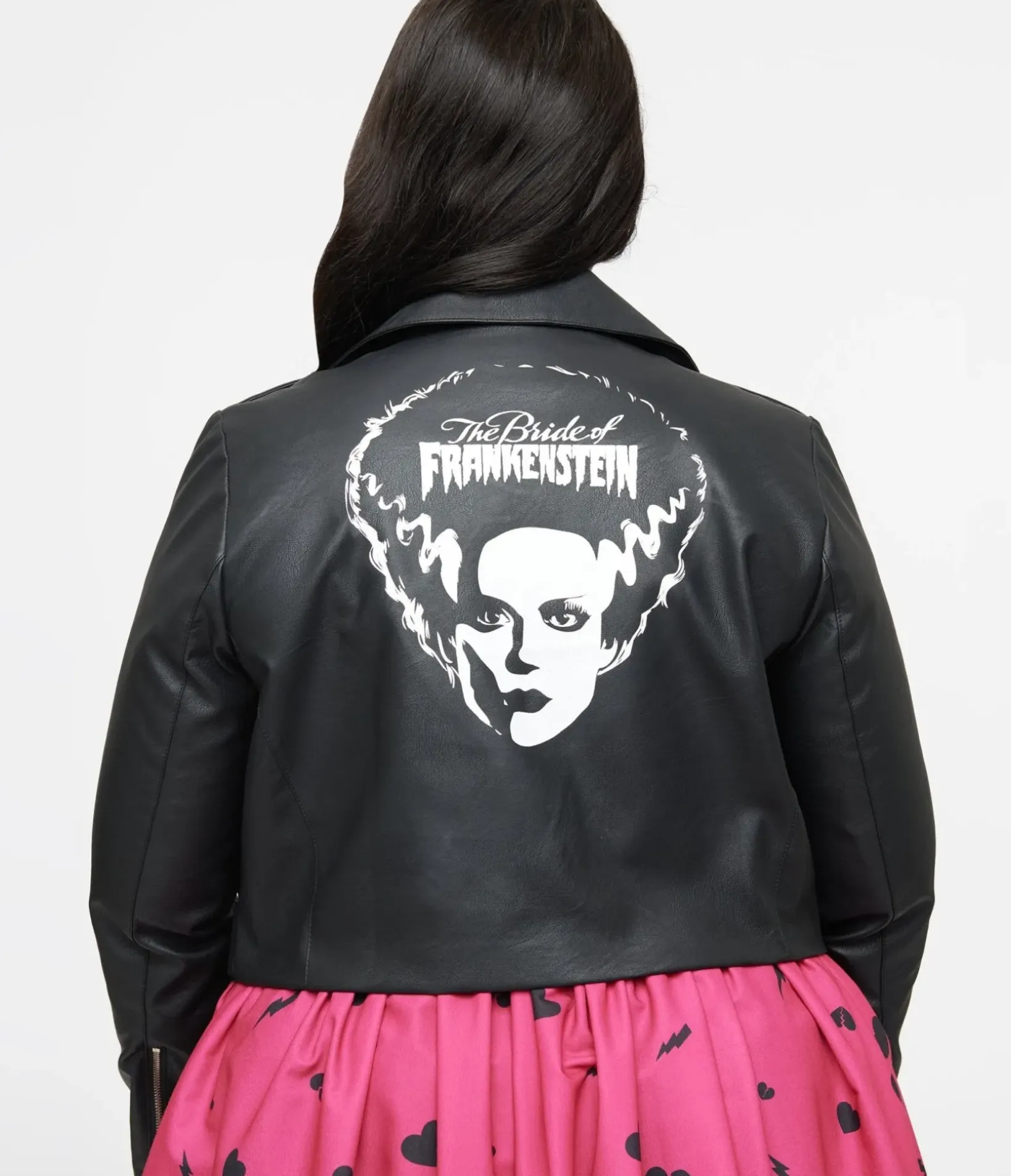 Unique Vintage Jackets|Coats & Jackets>Universal Monsters x Plus Size Black & White Bride of Frankenstein Leather Jacket