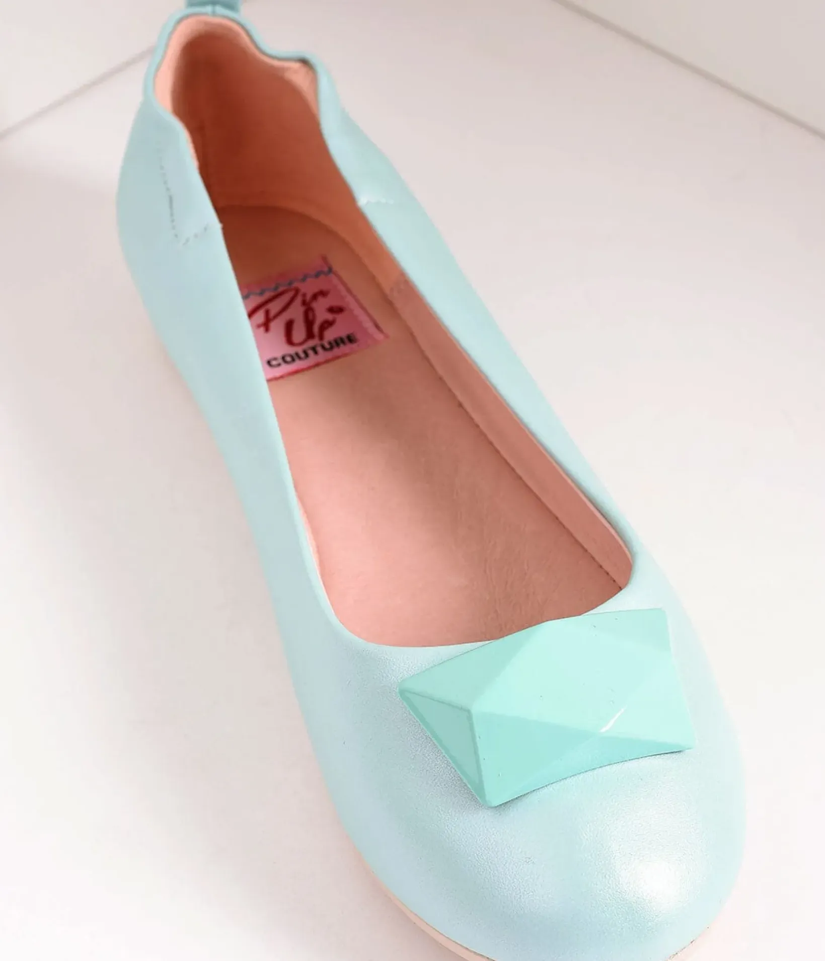 Unique Vintage Flats>Vintage Style Aqua Blue Leatherette & Geometric Gem Ballet Flats