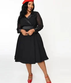 Unique Vintage Swing|Pocket Dresses>Vintage Style Black Polly Swing Dress
