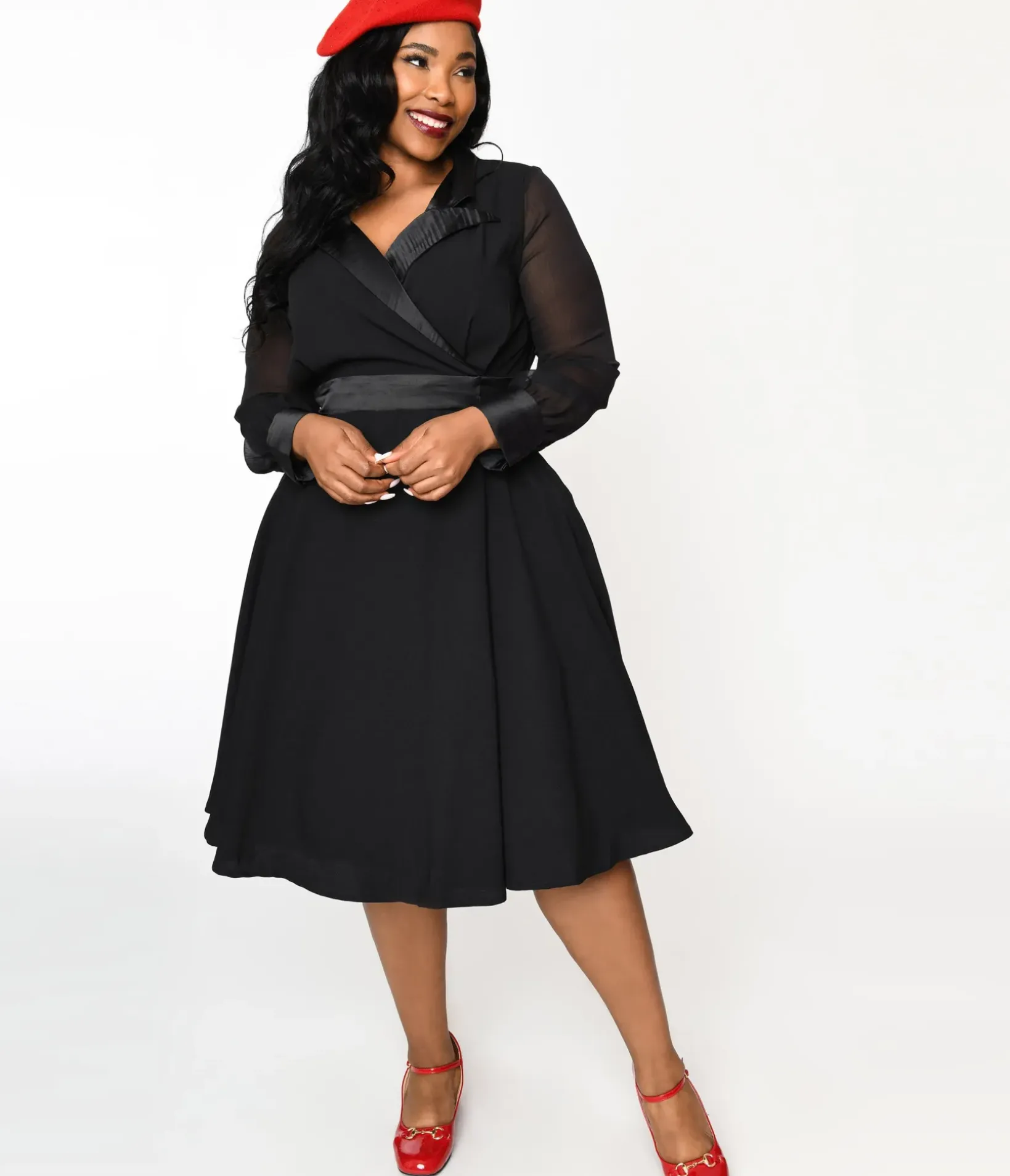 Unique Vintage Swing|Pocket Dresses>Vintage Style Black Polly Swing Dress