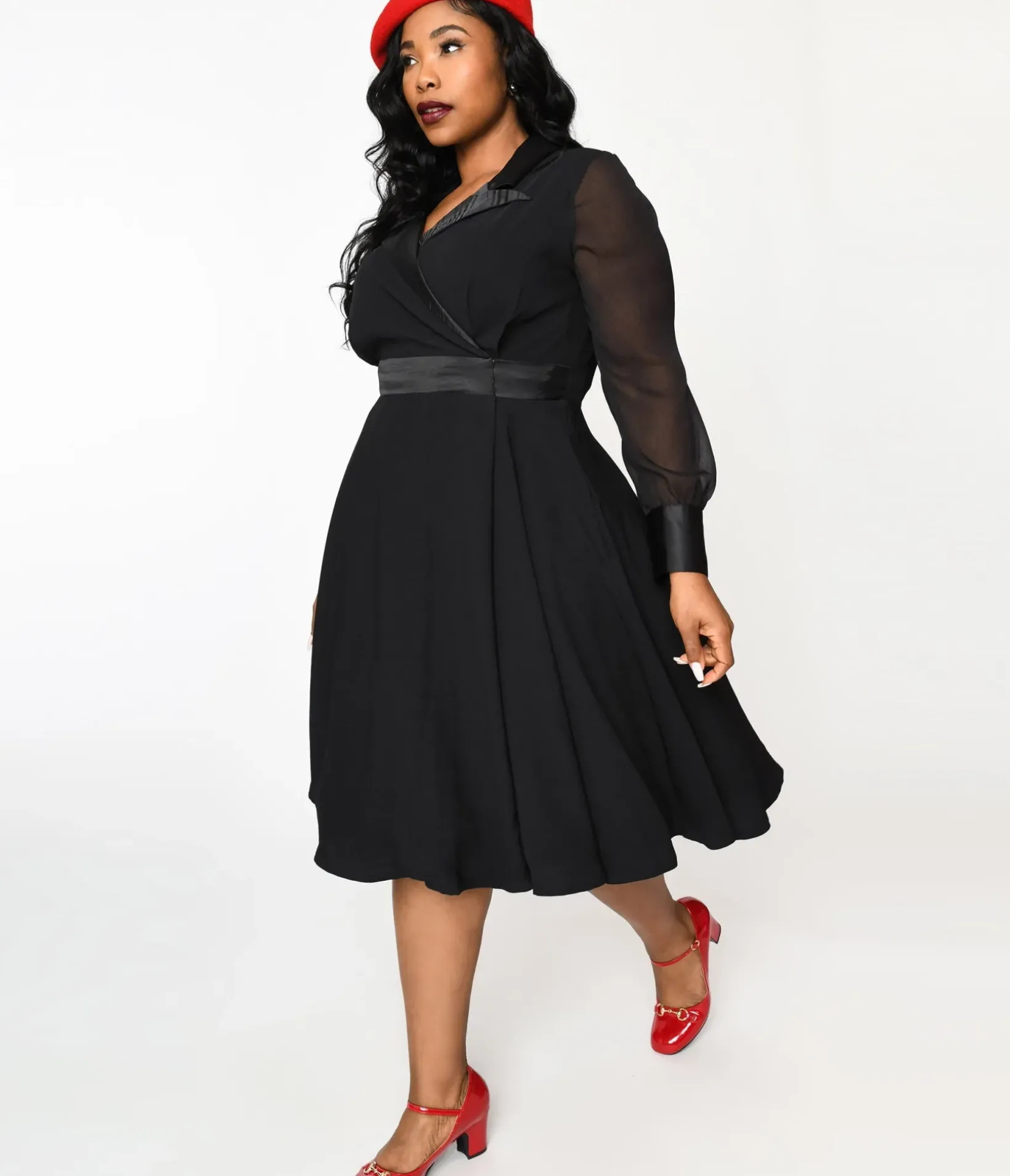 Unique Vintage Swing|Pocket Dresses>Vintage Style Black Polly Swing Dress