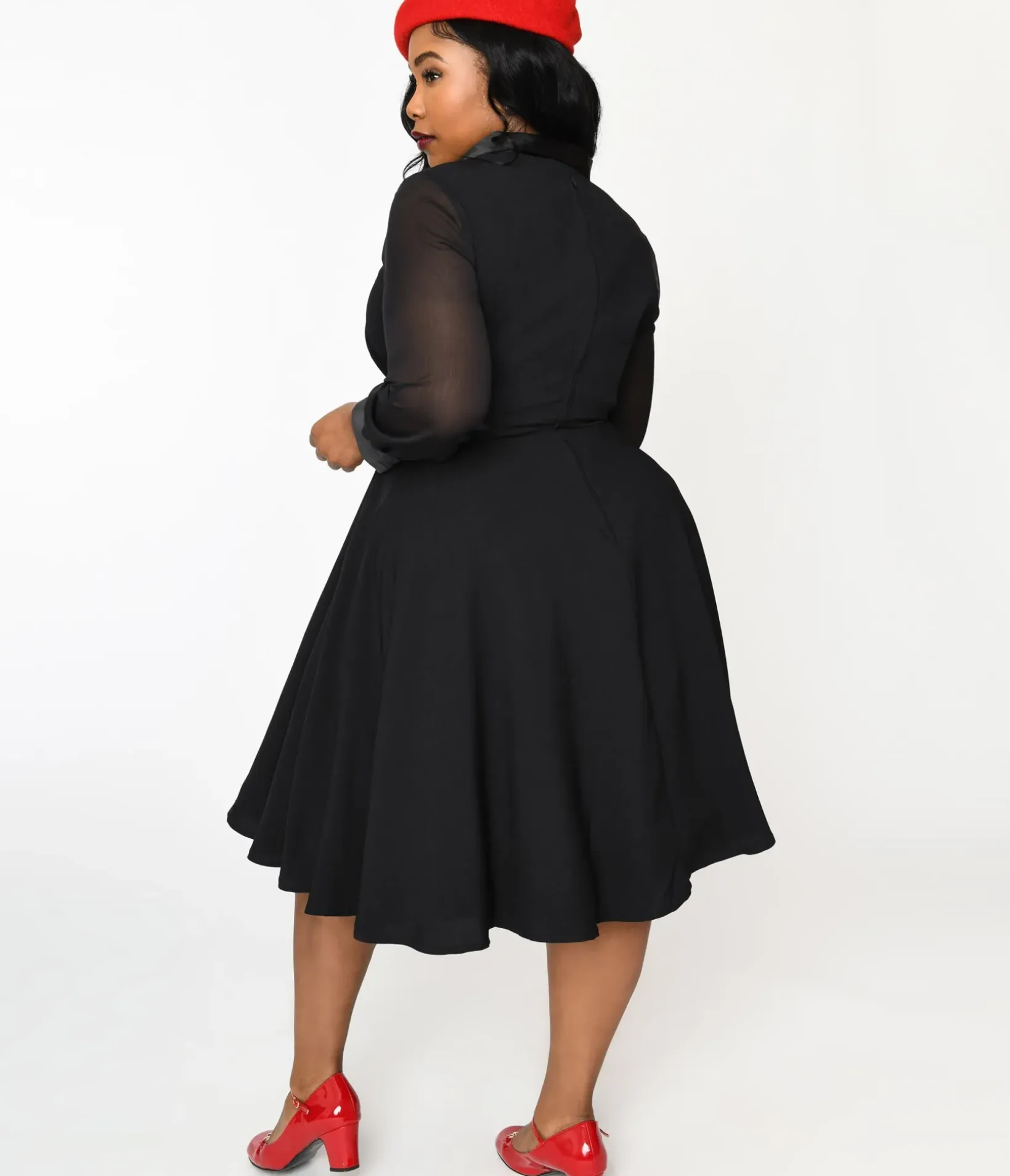 Unique Vintage Swing|Pocket Dresses>Vintage Style Black Polly Swing Dress