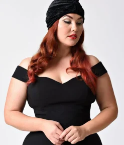 Unique Vintage All Things Black|Flapper Accessories>Vintage Style Black Velvet Knotted Turban