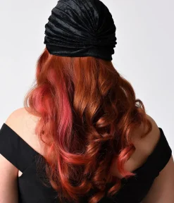 Unique Vintage All Things Black|Flapper Accessories>Vintage Style Black Velvet Knotted Turban