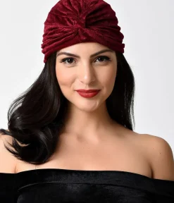 Unique Vintage Special Occasion|Flapper Accessories>Vintage Style Burgundy Velvet Knotted Turban